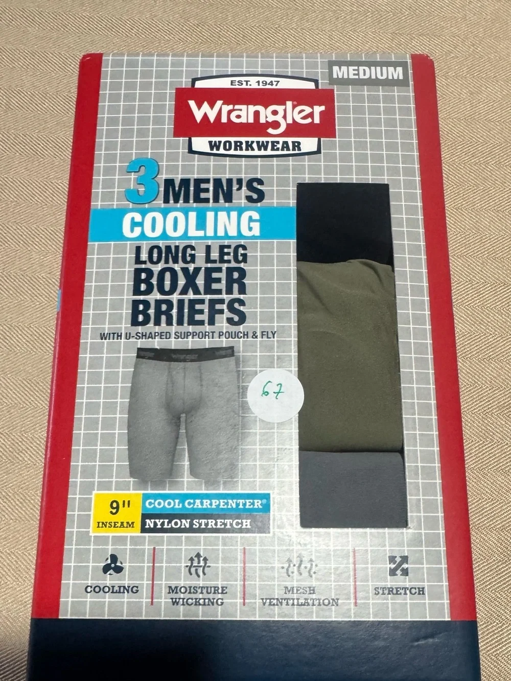 Wrangler Men's Cooling Boxer Briefs -‎ Black/Olive/Gray